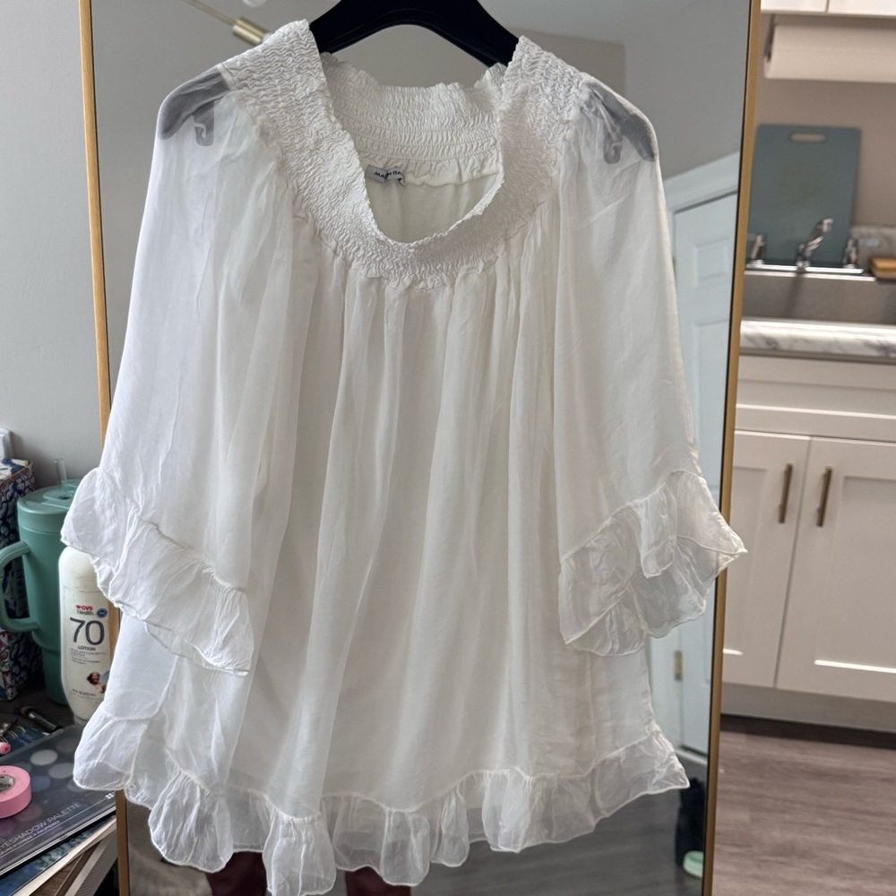 Italian Silk Ruffle Blouse Made in Italy, Size 42 (est. US 6–8)